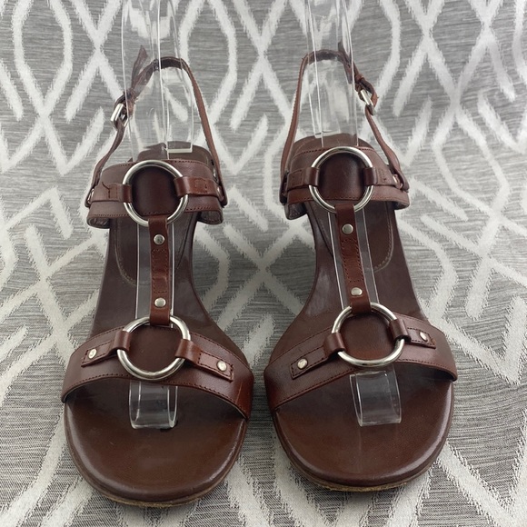 Van Eli Vero Cuoio Brown Leather Wedge Sandals - Picture 2 of 3